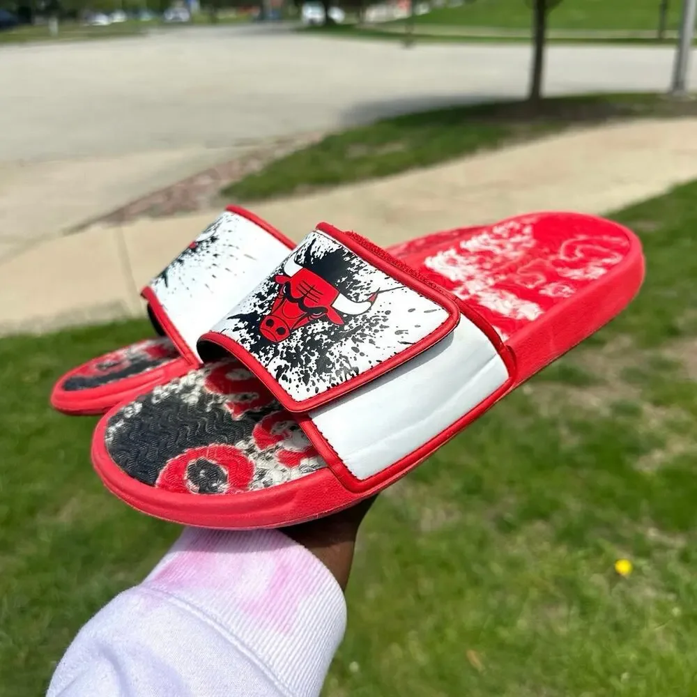 Chicago Bulls Team Pattern Gel‎ Slide Sandals Men’s Size 9/10 Red